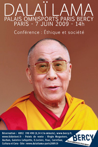 Affiche pour la venue du Dalai Lama à Bercy le 7 juin 2009